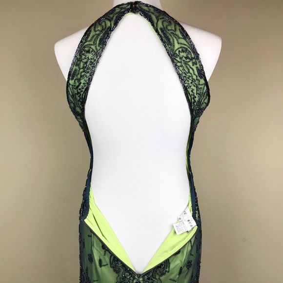 Lillie Rubin Grey Green Beaded Silk Halter Gown - Picture 7 of 8